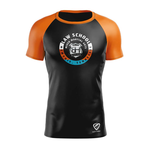 Law School MMA Black w/ Orange Sleeves Rash Guard