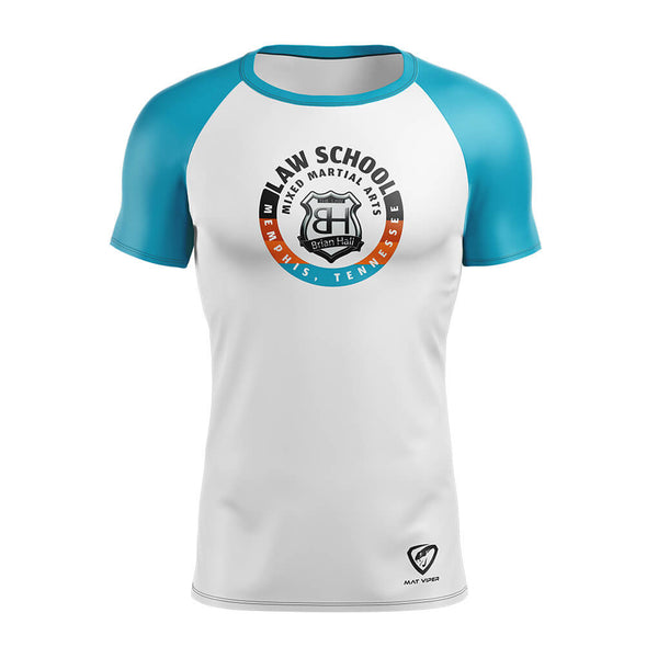 Law School MMA White w/ Blue Sleeves Rash Guard